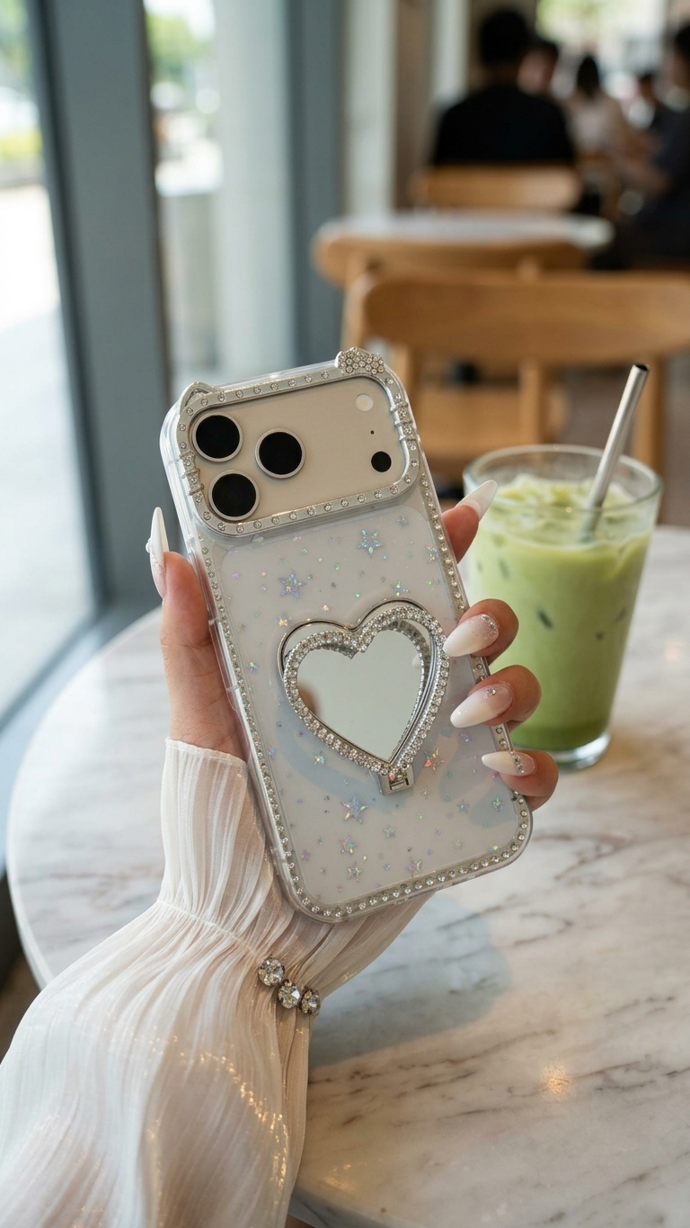 Star Glitter Heart Mirror Stand Case