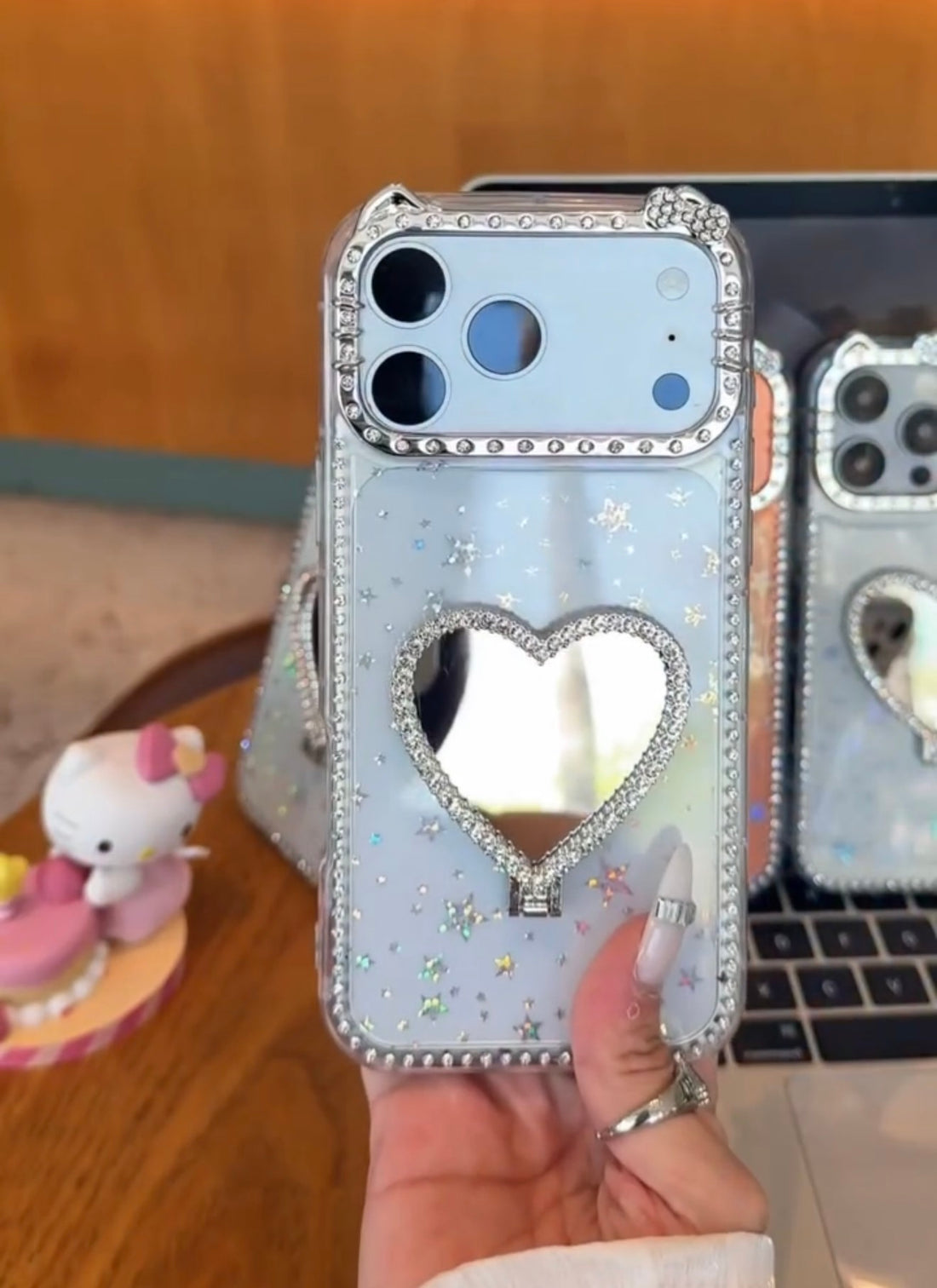Star Glitter Heart Mirror Stand Case